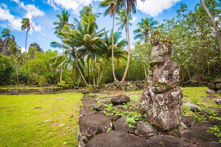 Sculpture At Hikokua Archeological Site, Nuku Hiva, Marquesas Archipelago, French Polynesiaの写真素材