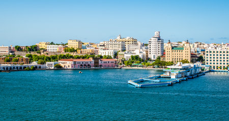 Port and skyline of San Juan, Puerto Rico. Panoramic landscape view.の写真素材