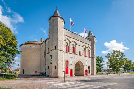 Kruispoort, old city gate of Bruges, Belgium.の写真素材