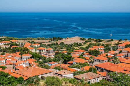 Aerial view of greek town Molyvos, Lesvos, Greece.