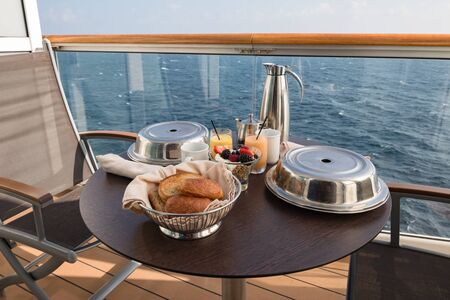 Breakfast on a cruise ship balcony.の写真素材