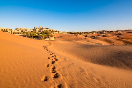 Footprints on desert sand in Abu Dhabi.の写真素材