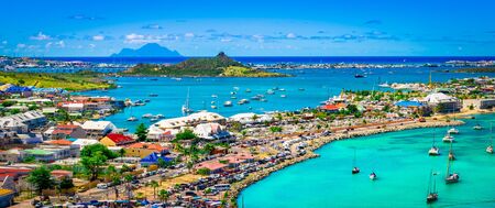 Panoramic harbor landscape of Marigot, Saint Martin.の写真素材