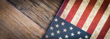 American flag texture on wooden background. Celebration banner for Memorial Day, Independence Day and Presidents Day.の写真素材