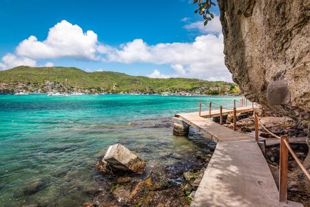 A new cliff side boardwalk trail from Belmont beach to Princess Margaret beach, Bequia Island.の写真素材