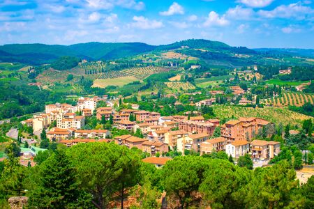 Landscape with old town, San Gimignano, Tuscany, Italy.の写真素材