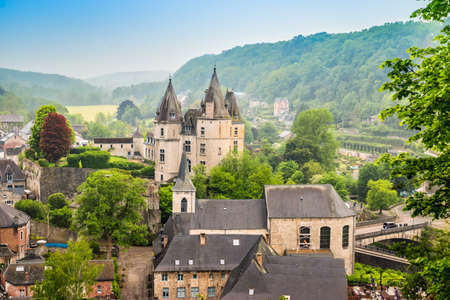 Durbuy, Walloon city in the Belgian province of Luxembourg. Beautiful medieval castle in the city center.のeditorial素材