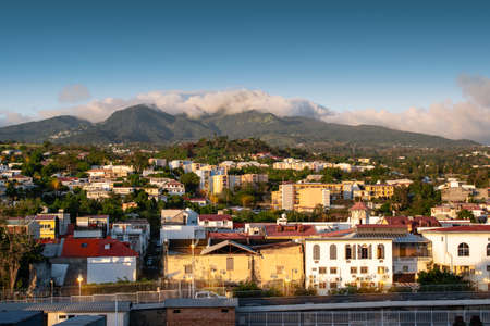 Basse-Terre city at dusk, capital of Guadeloupe.のeditorial素材