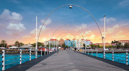 Floating pontoon bridge, Willemstad, Curacao.の写真素材
