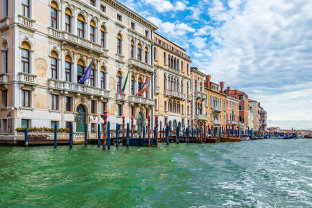 Historical buildings along the Grand Canal in Venice.の写真素材