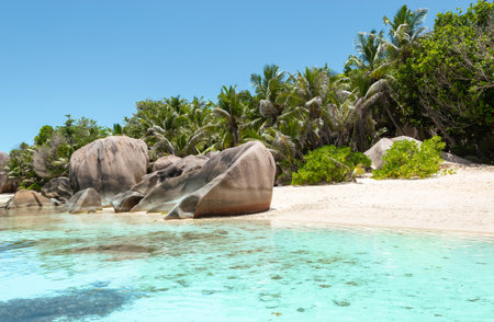 La Digue, Seychelles beach landscape. Anse Source d' Argent.の写真素材