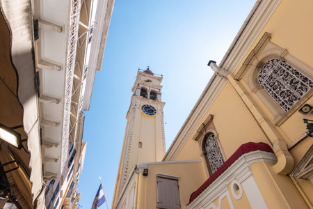Bell tower of Saint Spyridon Church in Corfu, Greece.の写真素材