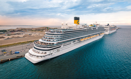 Copenhagen, Denmark - July 29, 2023: Cruise ship Costa Firenze of Costa Cruises docked in port of Copenhagen.のeditorial素材