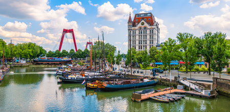 Panoramic view of Rotterdam city with old harbor.の写真素材