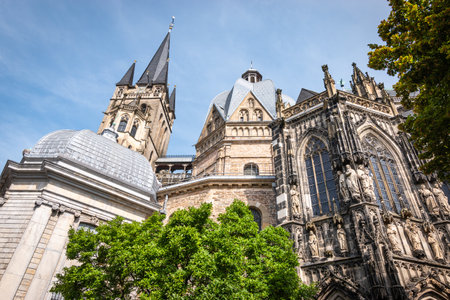 Aachen Cathedral, beautiful architecture of roman catholic church in city center of Aachen, Germany.の写真素材