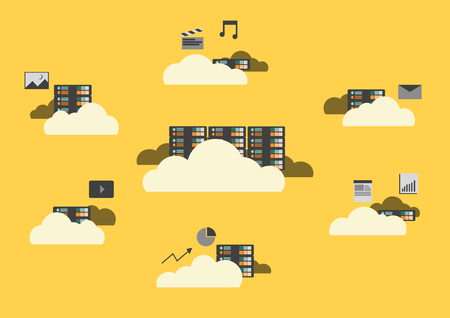 flat design, cloud computing concept, cloud sever, data storage service, big data and cloud...