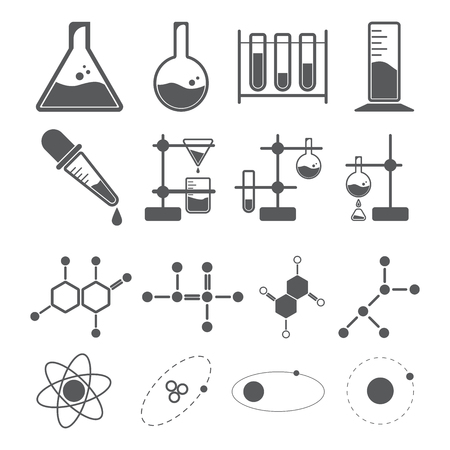 chemistry icon concept, beaker dropper molecular atom in laboratory, solution and researchのイラスト素材