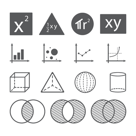 math icon concept, area square triangle circle rectangle, chart graph, shape, set operationのイラスト素材