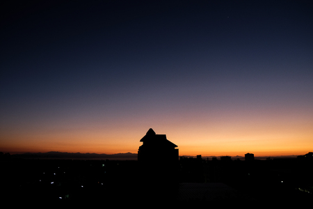 Twilight sky in the morning from top view in Chiangmai, Thailand. Beautiful sunrise view.のeditorial素材
