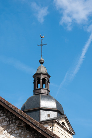 Church Steeple with Cross in small Town of Franceのeditorial素材