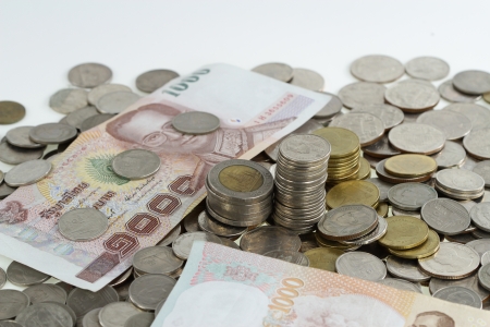 Thai coins baht on white backgroundの写真素材