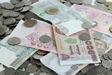 Thai coins baht on white backgroundの写真素材