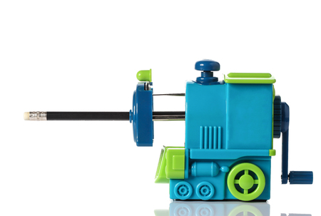 Mechanical sharpener of pencil on the white backgroundの写真素材