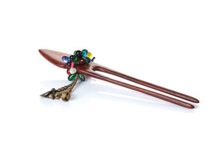 Hairpin wood craft on white background.の写真素材