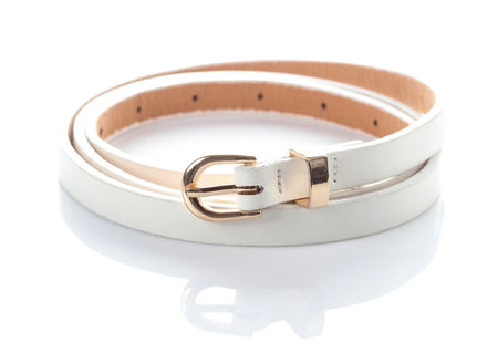 belt white color isolated on whiteの写真素材
