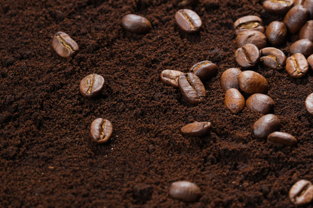 used ground coffee tablets and coffee grainsの写真素材