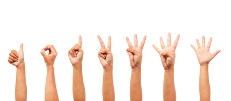 woman hands  isolated show the number zero, one, two, three, four, fiveの写真素材