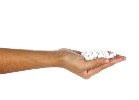 Pills in hand, close-upの写真素材