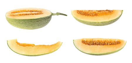cantaloupe melon isolated on whiteの写真素材
