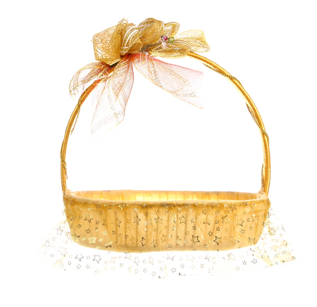 wicker basket isolated on a white background.の写真素材
