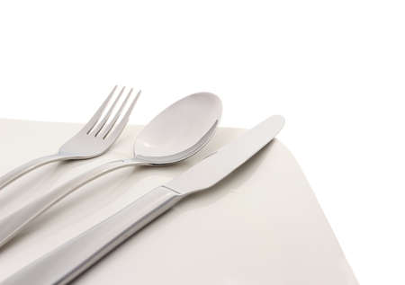 Spoon knife and fork with plate