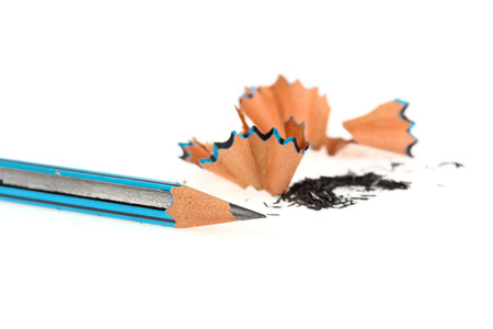 Pencils and sharpener isolated on a white backgroundの写真素材