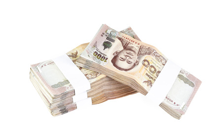 Thai banknotes isolate on white background.の写真素材