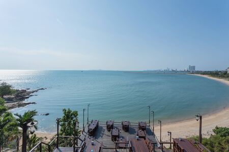 Outdoor restaurant at the beach.の写真素材