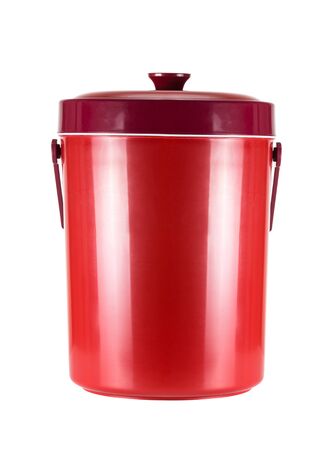 Handheld red refrigerator isolated on whiteの写真素材
