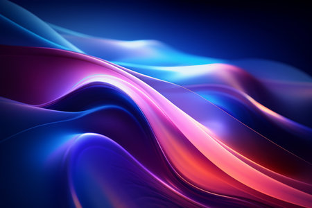 Vivid abstract background with a dynamic mix of blue and pink fluid shapes and waves.の素材