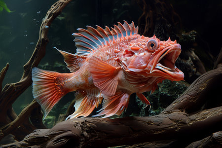 Demon fish ; coral reef; marine life; underwater; predator; fin rays; swimming; aquatic; ocean; venomous; fish; sea; natural habitat; wildlife; scuba diving; exotic; tropical fishの素材
