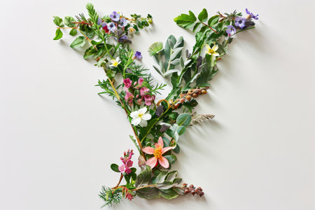 A lush corner border arrangement of various flowers and greenery on a white background, perfect for  letter themed with flowers and greenery.の素材