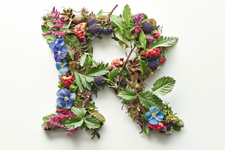 A lush corner border arrangement of various flowers and greenery on a white background, perfect for  letter themed with flowers and greenery.の素材