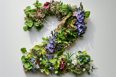 A lush corner border arrangement of various flowers and greenery on a white background, perfect for  letter themed with flowers and greenery.の素材