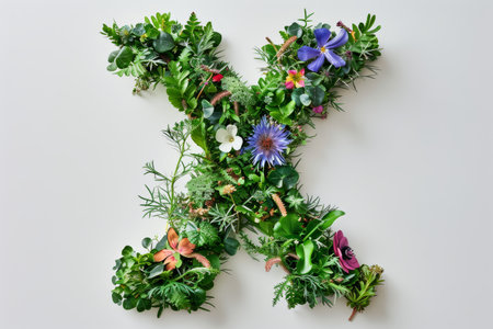 A lush corner border arrangement of various flowers and greenery on a white background, perfect for  letter themed with flowers and greenery.の素材