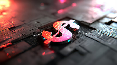 Colorful dollar symbol on digital background.の素材