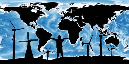 renewable concept save the world ,wind turbine on map the earth , the backdrop of the planet earth. Elements of this image furnished by NASA.の写真素材