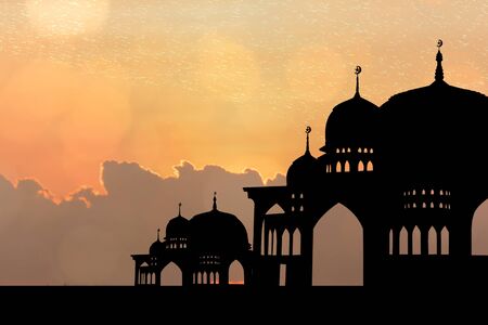 Silhouette of Mosque at sunset sunset background