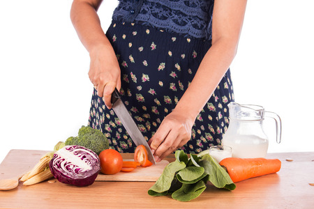 Pregnant Women with vegetable and milkの写真素材