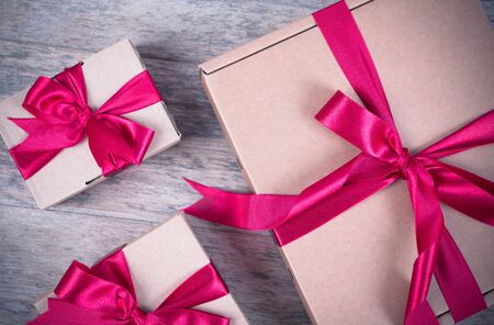 gift box on wooden tableの写真素材